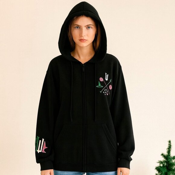 Wicked Womens Black Hoodie Size XS Sweatshirt Embroidery Witchy Kangaroo Pockets - Picture 2 of 16
